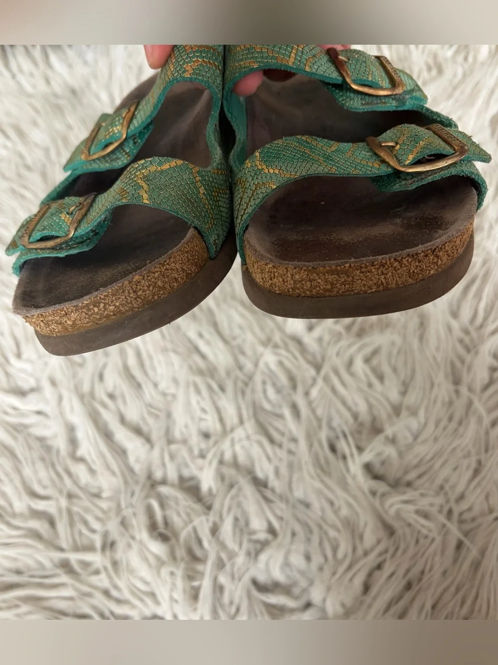 Mephisto Harmony Slip On Dual Buckle Strap Mint Nairobi Gold Slide Sandals Sz 37